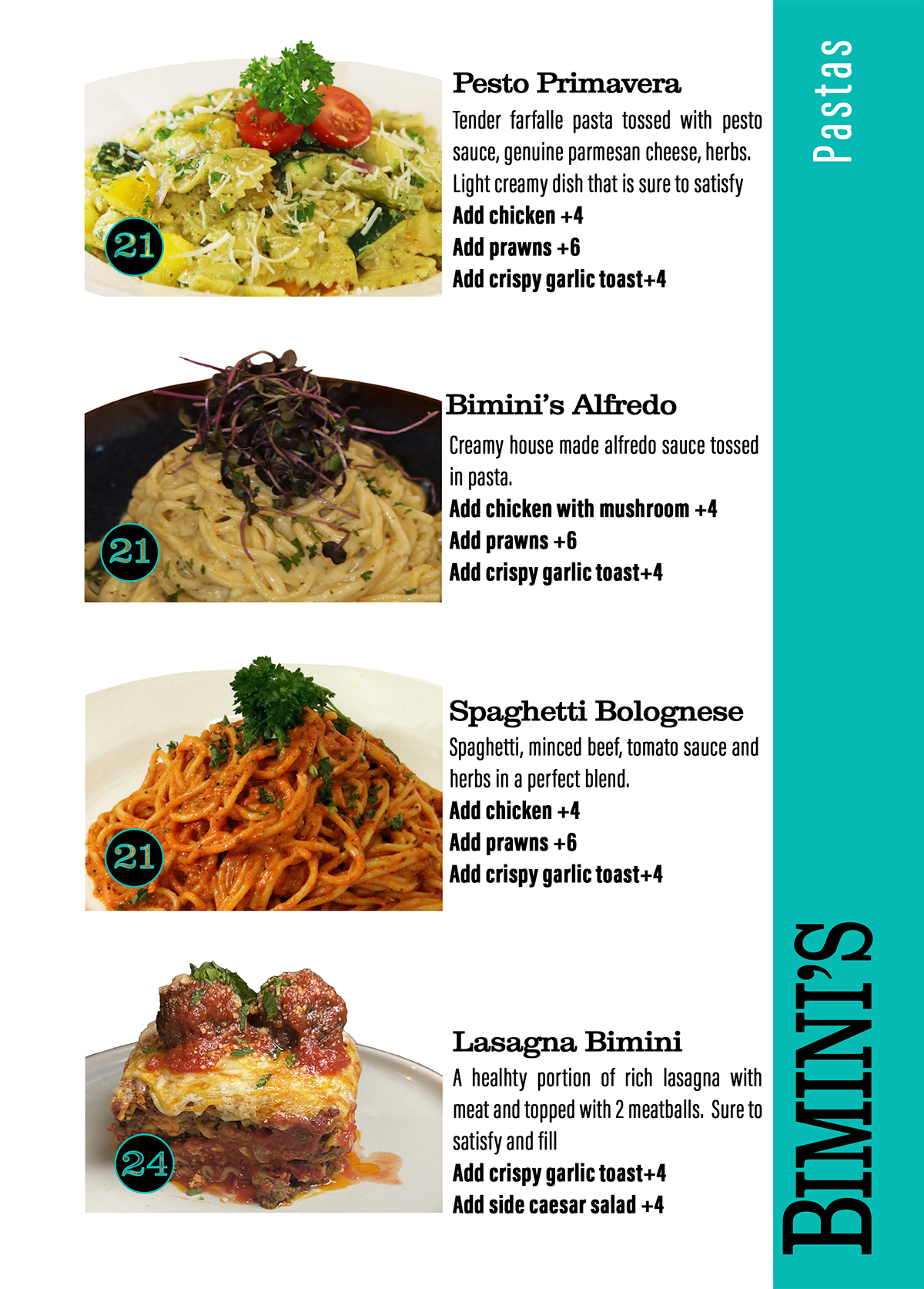 Biminis Menu